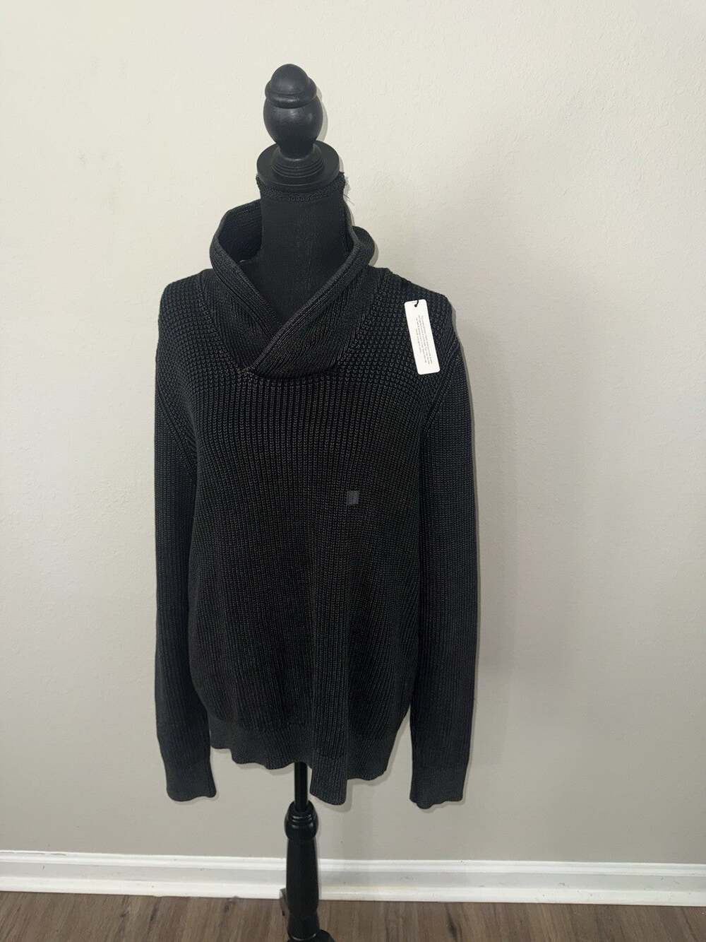 NWT Express Mens Large L Dark Charcoal Grey Shawl Collar Knit Pullover Sweater